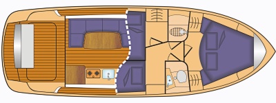 Grundriss und Kojenaufteilung Motoryacht Galeon 350 Htc