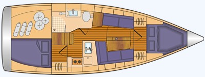 Grundriss und Kojenaufteilung Hanse 348 - 2 Kab.