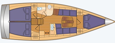 Grundriss und Kojenaufteilung Dehler 38 SQ (23-24)