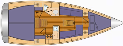 Grundriss und Kojenaufteilung Bavaria Cruiser 34 - 3 Kab.