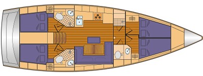 Grundriss und Kojenaufteilung Bavaria Voyager 45