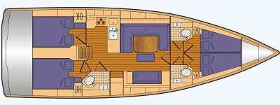 Grundriss und Kojenaufteilung Bavaria C45 - 4 Kab.