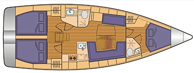 Grundriss und Kojenaufteilung Hanse 418 (22-24)