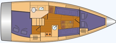 Grundriss und Kojenaufteilung Hanse 315 (21-24)